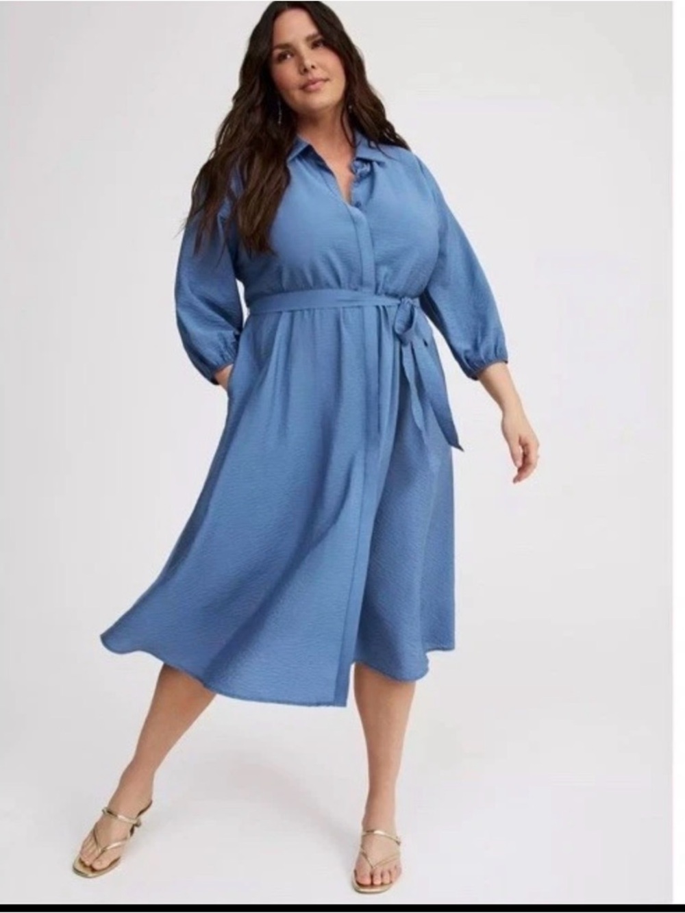 New Torrid 1 Plus Size Blue Shirt Dress 3/4 Sleeve 1X 14/16
